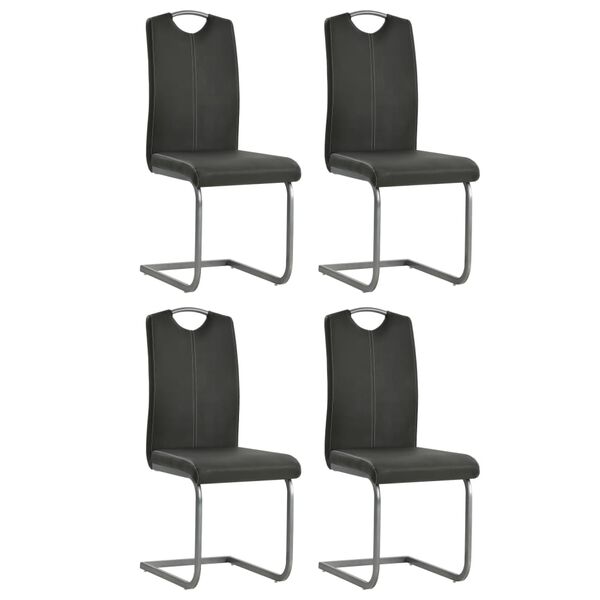 vidaXL Dining Chair Set of 4 Grey Faux Leather, Steel Standard Sleek