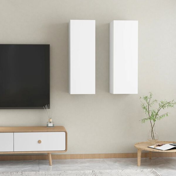 vidaXL TV Cabinet Set of 2 White Engineered wood Medium Wall mounting