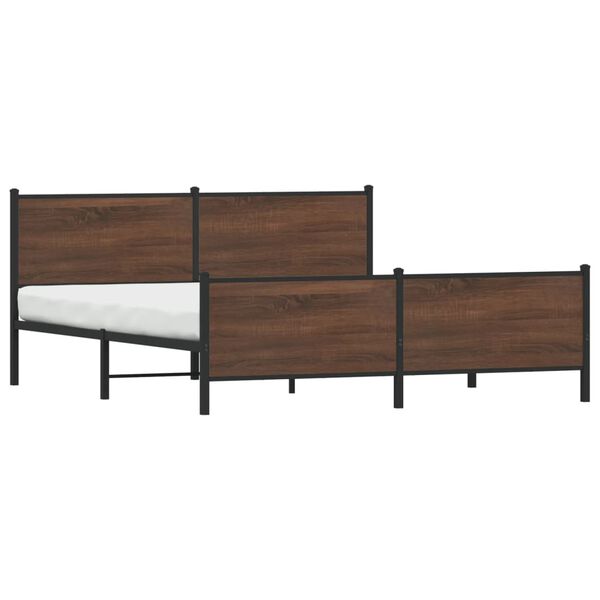 vidaXL Bed Frame Brown Oak Steel Double Bed Frame Rectangular Modern