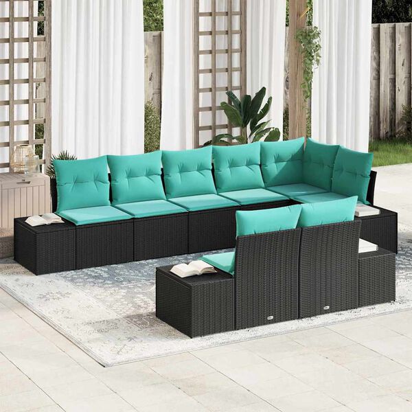 vidaXL Garden Sofa Set 8 pcs Black and Turquoise Poly rattan