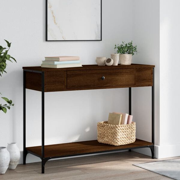 vidaXL Console Table Brown Oak Engineered wood, metal Narrow