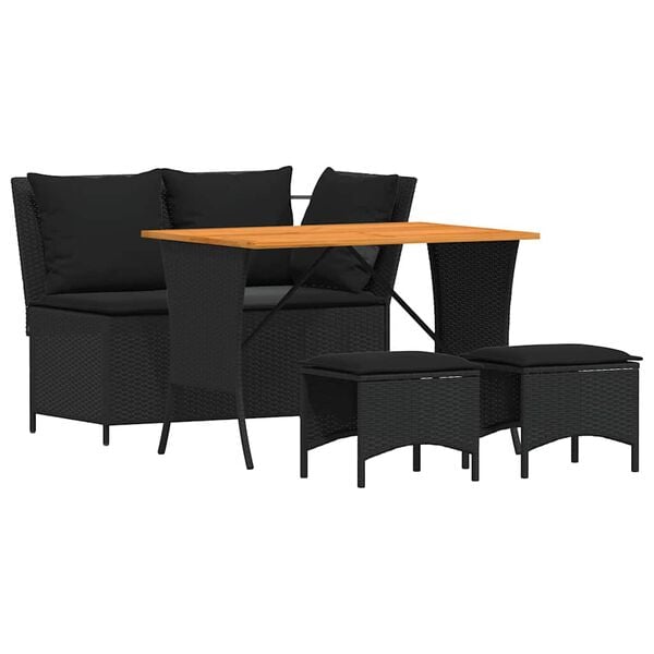 vidaXL 4 Piece Patio Dining Set with Cushions Black Poly Rattan
