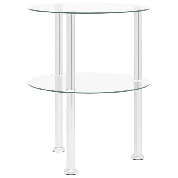 vidaXL Side Table Transparent Tempered glass, Stainless steel Medium