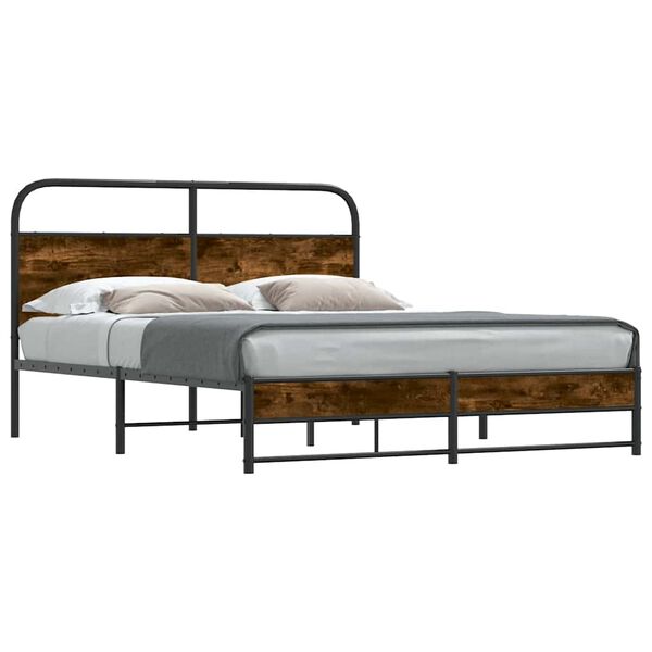 vidaXL Bed Frame Smoked Oak Steel, Engineered Wood Full Durable