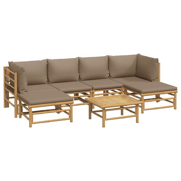vidaXL Garden Lounge Set Taupe, Natural Bamboo Bamboo, 100% Polyester