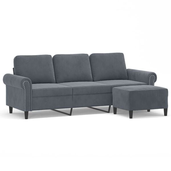 vidaXL 3-seater Sofa With Footstool Dark Gray