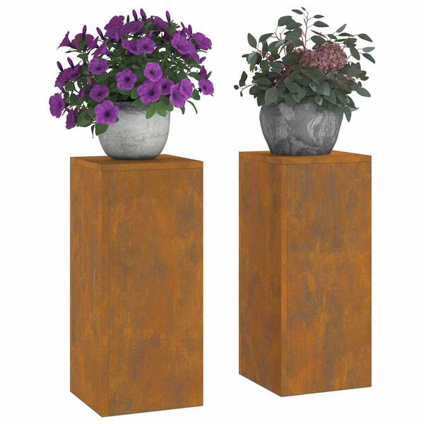 vidaXL Plant Stand 2 pcs Rusty 9.45 x 9.45 x 21.65 in Weathering Steel