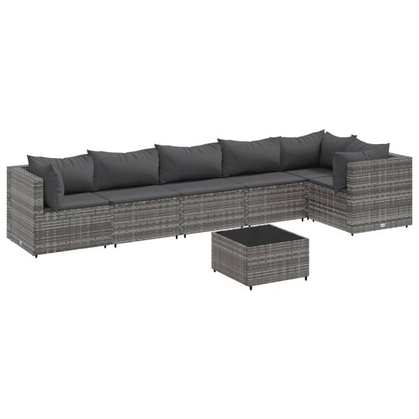 vidaXL Patio Lounge Set Grey PE Rattan 7 Piece Adjustable Feet