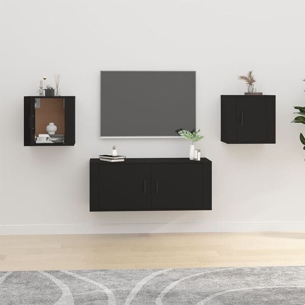 vidaXL Wall Mounted Tv Cabinet Set of 2 Black Engineered wood Medium
