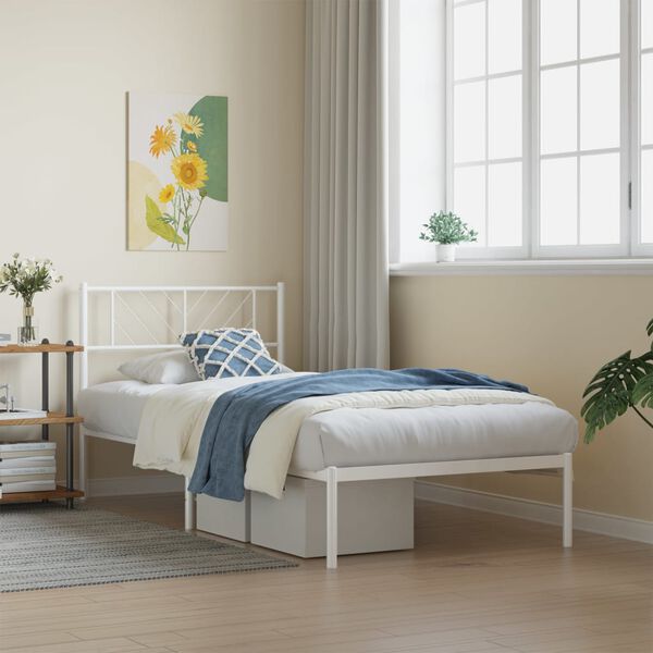 vidaXL Metal Bed Frame White Powder-coated Steel 42.1 x 80.0 in