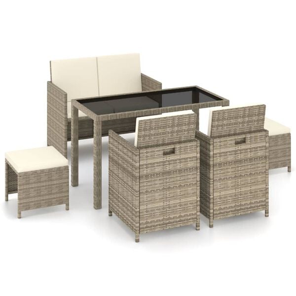 vidaXL Patio Dining Set Set of 6 Beige, Cream