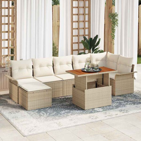 vidaXL Garden Sofa Set with Cushion 8 pcs Beige and Cream Poly Rattan