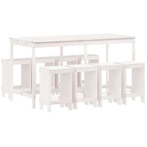 vidaXL Garden Bar Set White Solid Pine Wood Large Seats up to Many