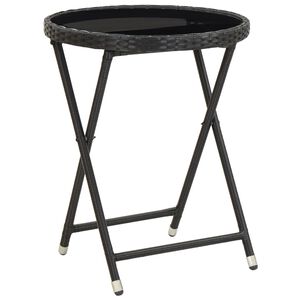 vidaXL Tea Table Black PE rattan, powder-coated steel, tempered glass