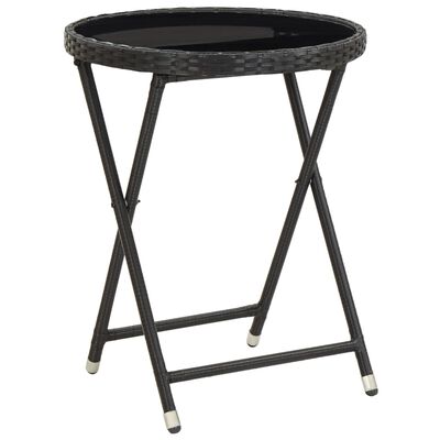 vidaXL Tea Table Black 23.6" Poly Rattan and Tempered Glass