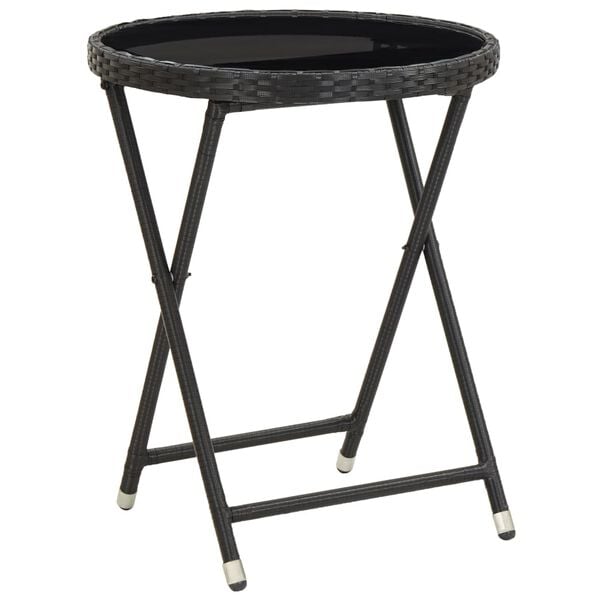 vidaXL Tea Table Black PE rattan, powder-coated steel, tempered glass