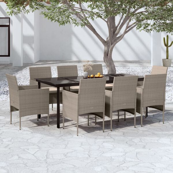 vidaXL Garden Dining Set Beige PE rattan, powder-coated steel, glass Large