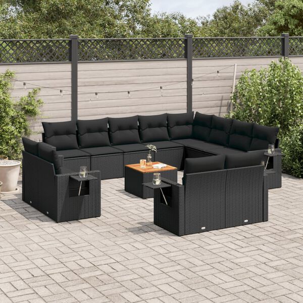 vidaXL Garden Sofa Set Black PE rattan Large Modular Garden Sofa Set