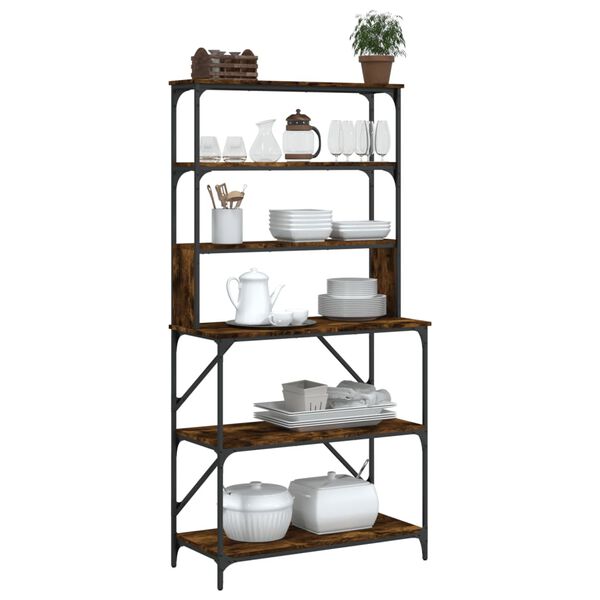 vidaXL Baker's Rack 6-Tier Smoked Oak 35.4x15.7x70.9" Engineered Wood
