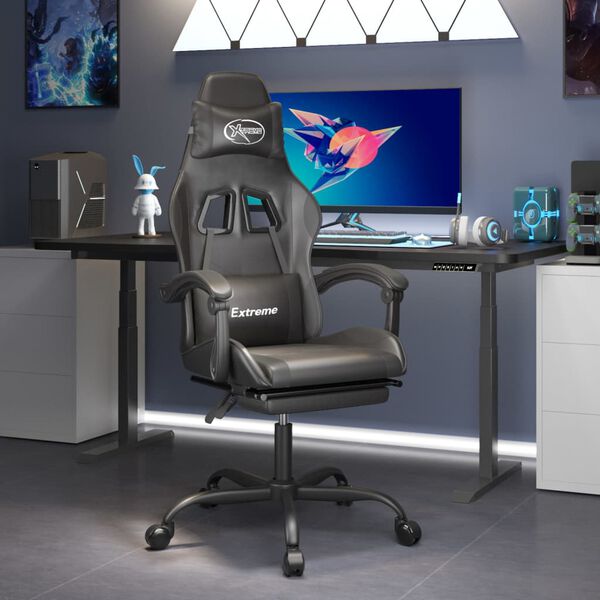 vidaXL Gaming Chair with Footrest Black Faux Leather