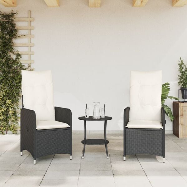 vidaXL Reclining Garden Chair Set of 2 Black, Cream White