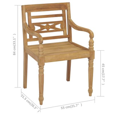 vidaXL Batavia Chairs 2 pcs with Black Cushions Solid Teak Wood