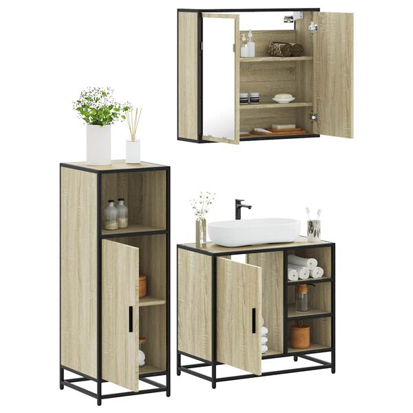 vidaXL Bathroom Furniture Set Sonoma Oak Engineered Wood, Metal, Glass