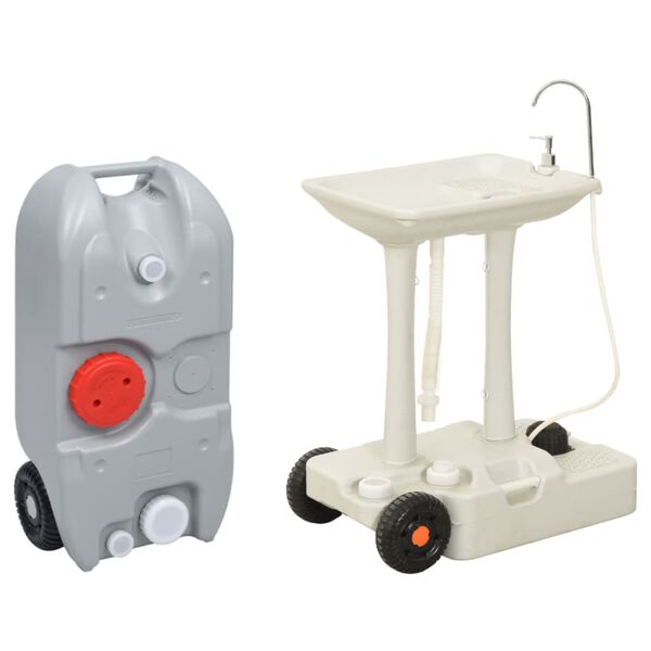 vidaXL Camping Hand Wash Stand with Wheeled Water Tank Grey