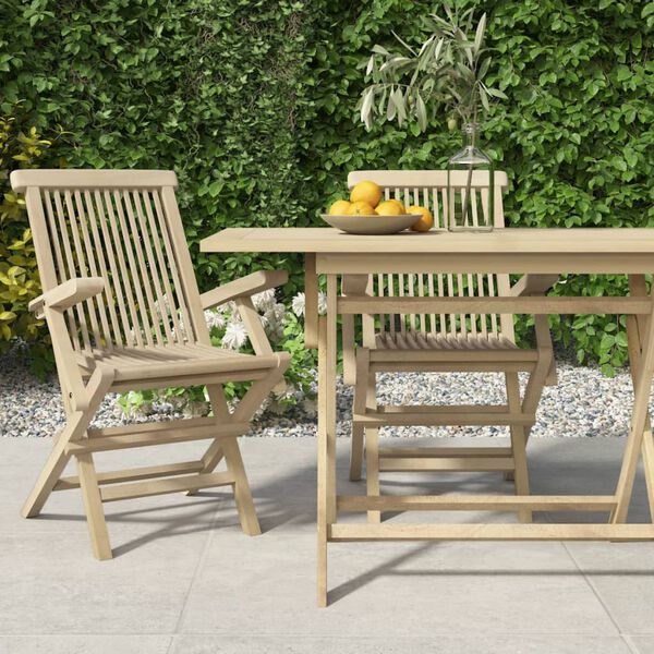 vidaXL Folding Garden Chair Set of 2 Grey Solid teak wood Adjustable