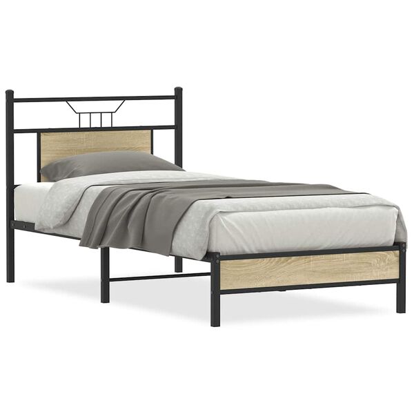 vidaXL Bed Frame Sonoma Oak Engineered wood and steel Small Single
