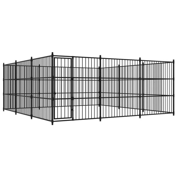 vidaXL Dog Kennel Black Powder-Coated Steel 177.2 x 177.2 x 72.8 in
