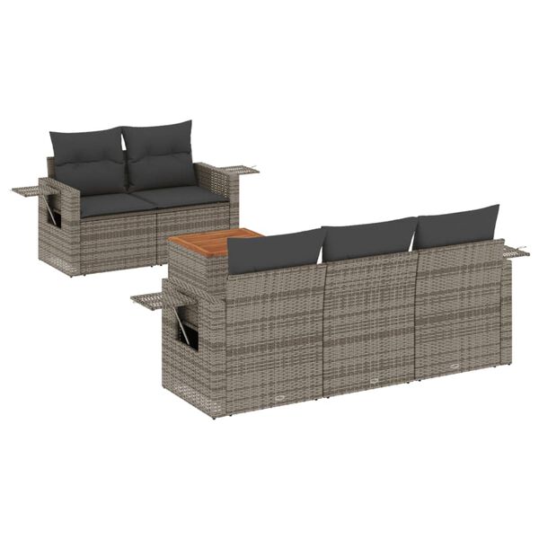 vidaXL Garden Sofa Set Grey PE rattan Large Adjustable Armrests