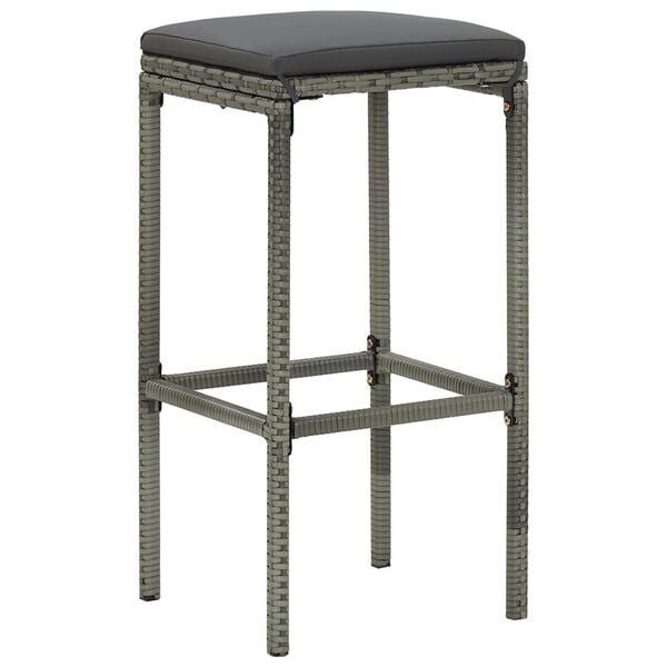 vidaXL Bar Stool Set of 6 Grey PE rattan, steel, polyester Medium