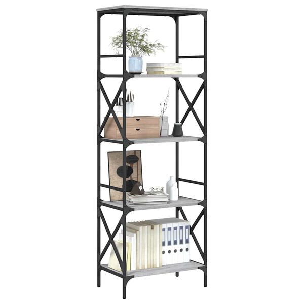 vidaXL Bookcase Grey Sonoma Engineered wood, metal Large Adjustable Feet
