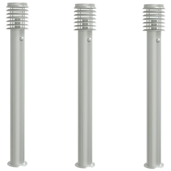 vidaXL Outdoor Floor Lamp Set of 3 Silver Stainless Steel Medium