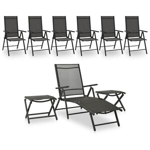 vidaXL Garden Lounge Set Black and Charcoal Aluminum, Textilene Medium