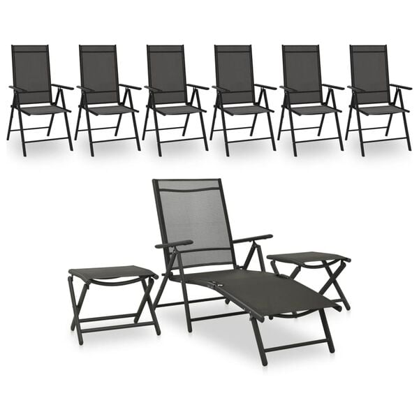 vidaXL Garden Lounge Set Black and Charcoal Aluminum, Textilene Medium
