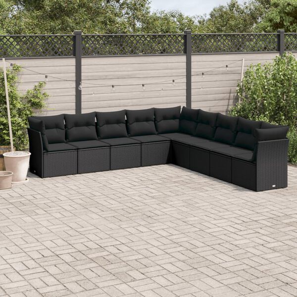 vidaXL Garden Sofa Set Black PE Rattan, Powder-Coated Steel, Polyester