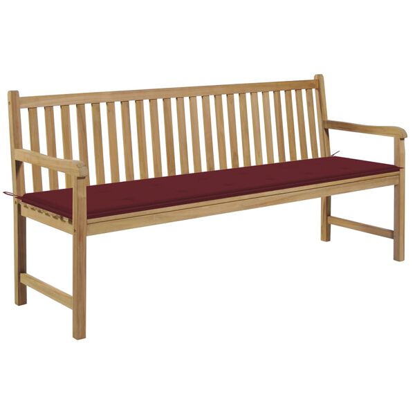 vidaXL Patio Bench with Wine Red Cushion 68.9 " Solid Teak Wood