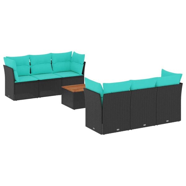 vidaXL 7 Piece Patio Sofa Set with Cushions Black Poly Rattan
