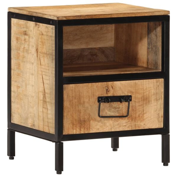 vidaXL Bedside Cabinet Natural wood and black Solid mango wood, iron