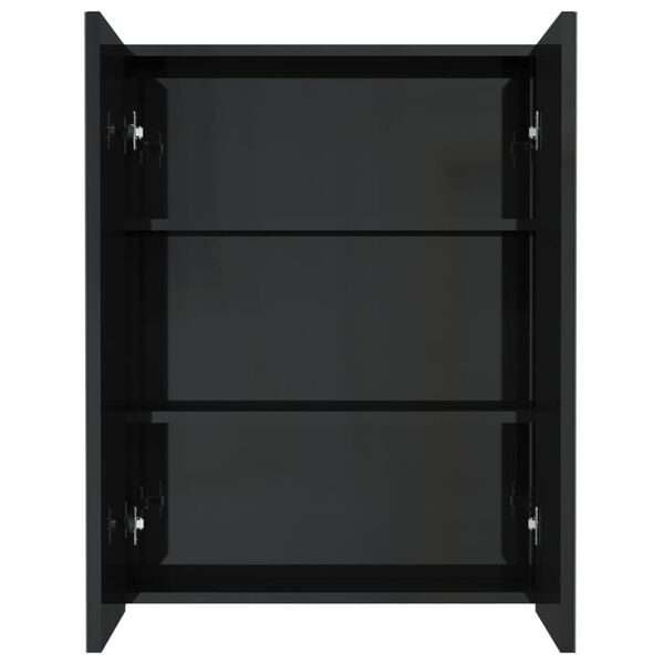 vidaXL Mirror Cabinet Shiny black MDF with melamine surface, glass Medium