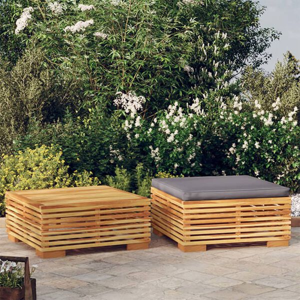vidaXL Garden Lounge Set Dark grey cushion, natural teak wood