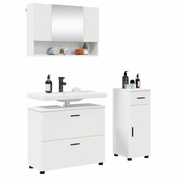 vidaXL Bathroom Furniture Set with Drawer 3 pcs White Engineered wood