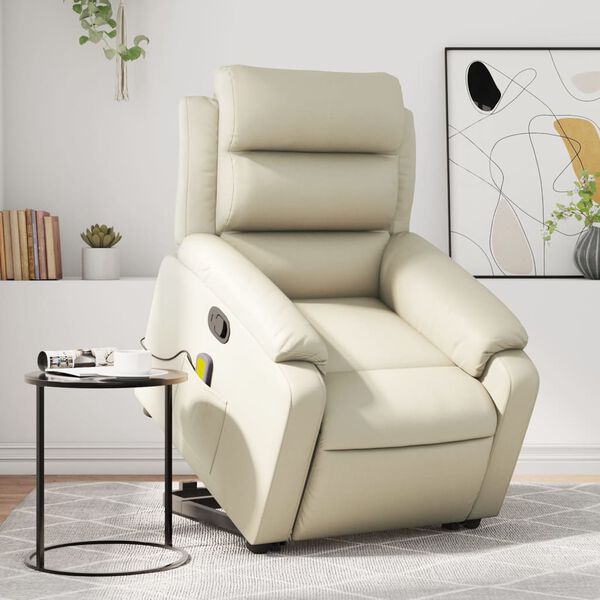 vidaXL Stand up Massage Recliner Chair Cream Faux Leather