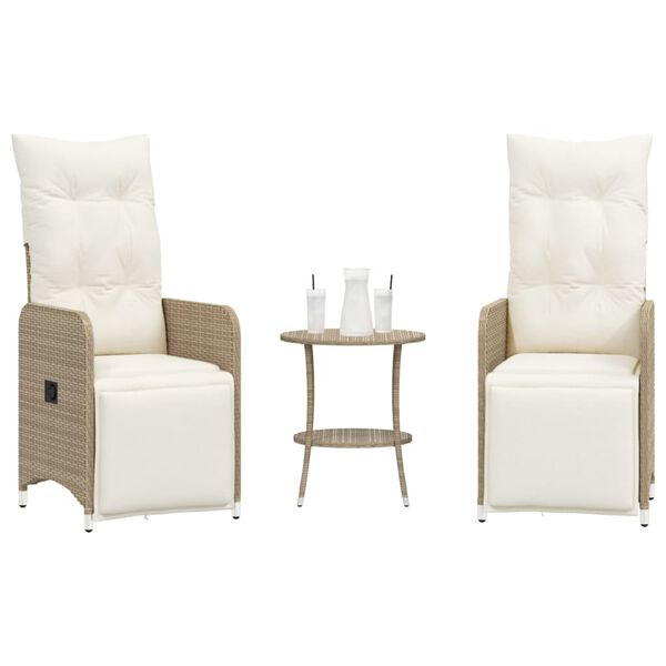vidaXL Reclining Garden Chair Set of 2 Beige PE rattan Standard