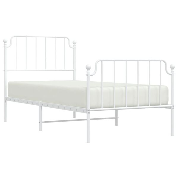 vidaXL Bed Frame White Powder-Coated Steel Twin Durable Bed Frame