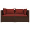 vidaXL 2-seater Sofa Brown Poly Rattan with Cinnamon Red Cushions