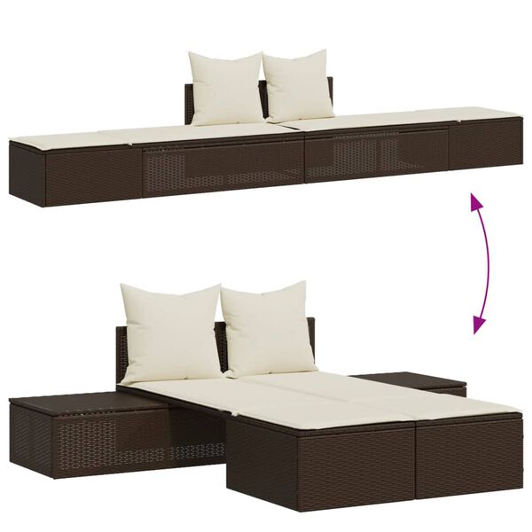 vidaXL Double Sun Lounger Brown, Cream White