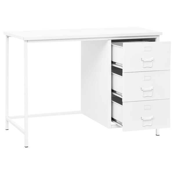 vidaXL Desk White Steel Medium Desk Rectangular Industrial